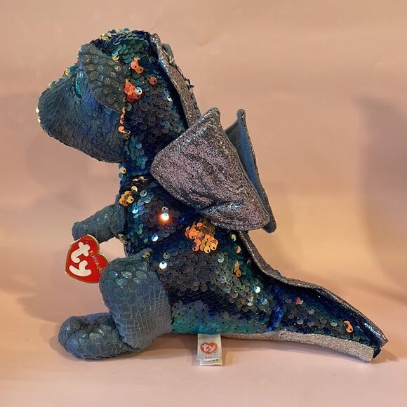 Ty Flippables 2019 Kate the Blue Silver Dragon 9” tall Good Used Condition flaws - Picture 2 of 13